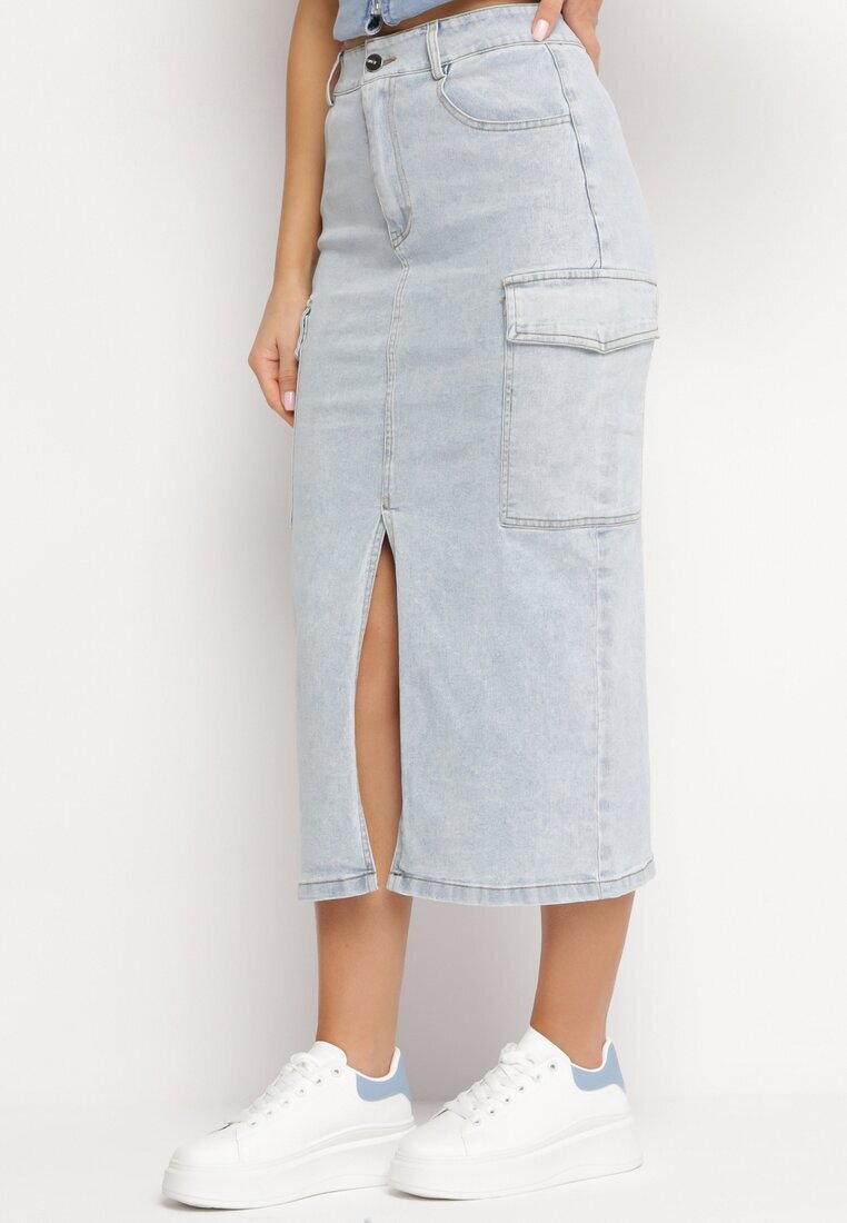  Fustă Albastru deschis Midi Denim cu buzunare largi Carlana