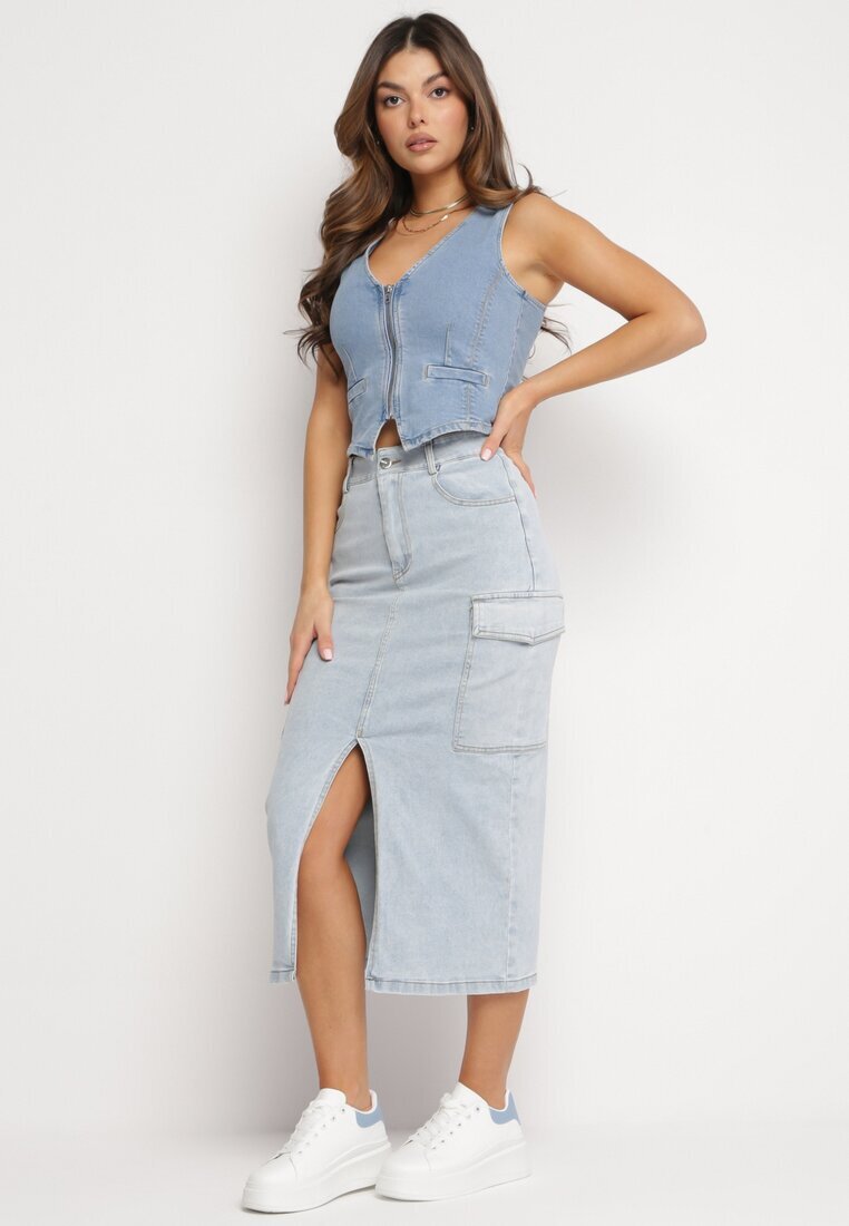  Fustă Albastru deschis Midi Denim cu buzunare largi Carlana