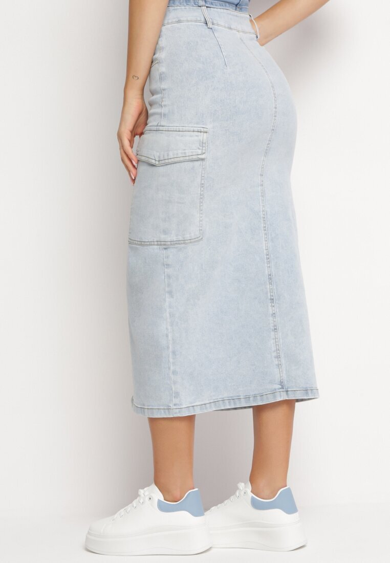  Fustă Albastru deschis Midi Denim cu buzunare largi Carlana