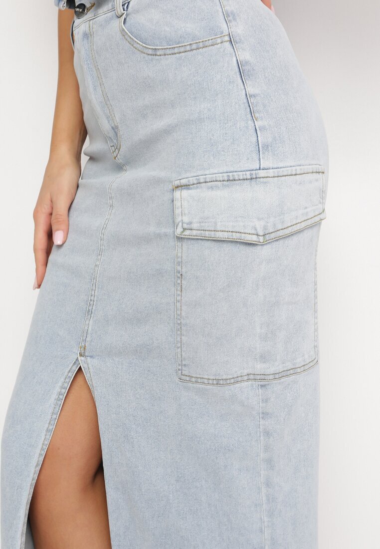  Fustă Albastru deschis Midi Denim cu buzunare largi Carlana