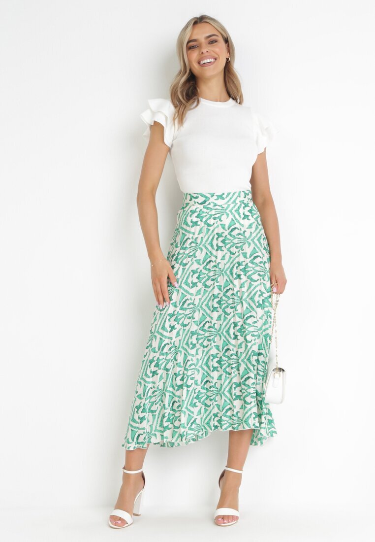 Fustă Verde Plisată Din Satin Maxi Raimena