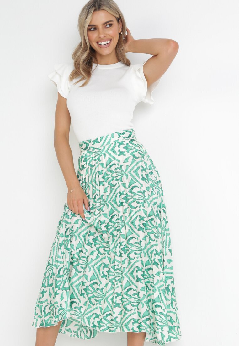  Fustă Verde Plisată Din Satin Maxi Raimena