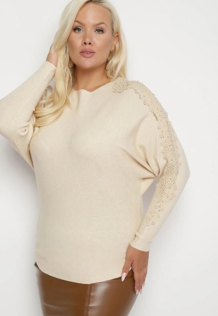 g-dz fashion Bluză Bej deschis din Vâscoză și Bumbac cu croi liliac Decorată cu Dantelă și Strasuri Erisele