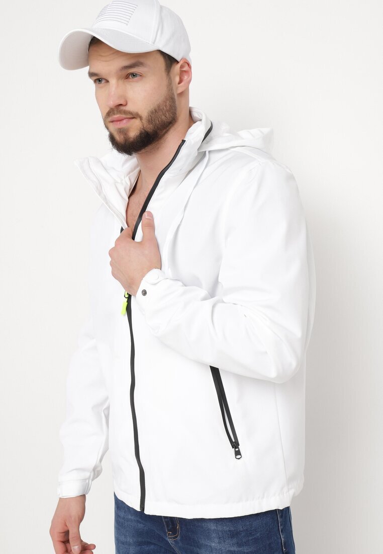 Geacă Albă Windbreaker cu Glugă Ascunsă în Guler Fioratte