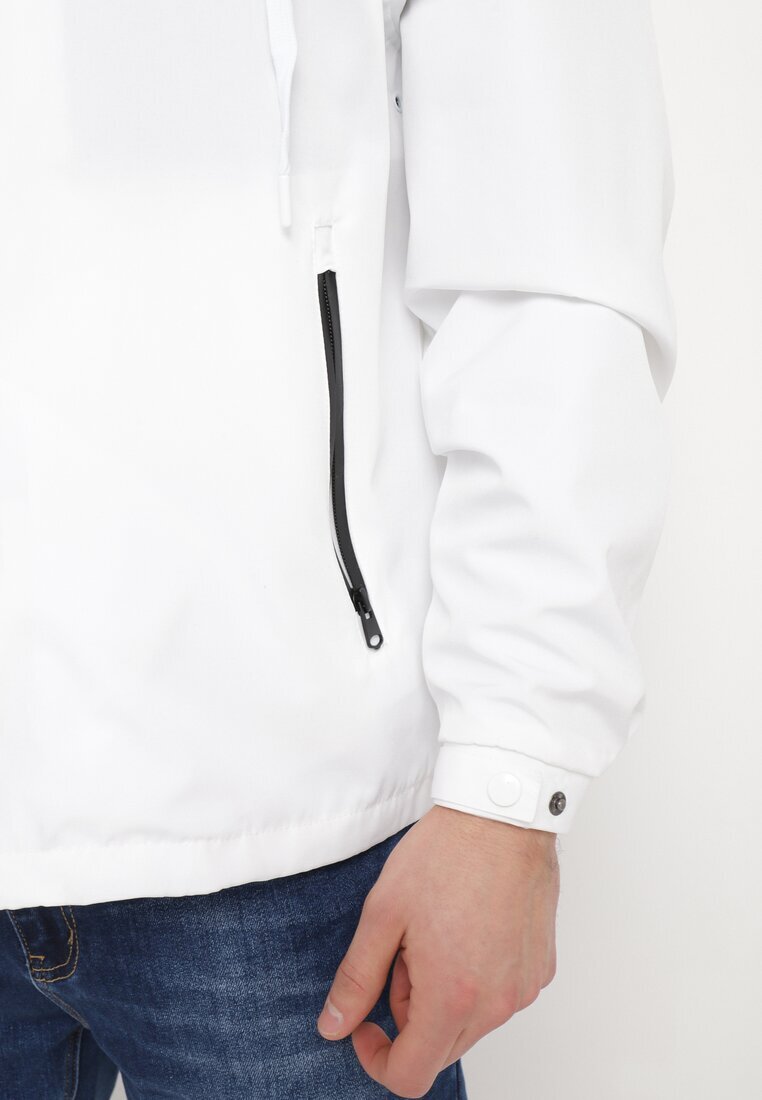  Geacă Albă Windbreaker cu Glugă Ascunsă în Guler Fioratte