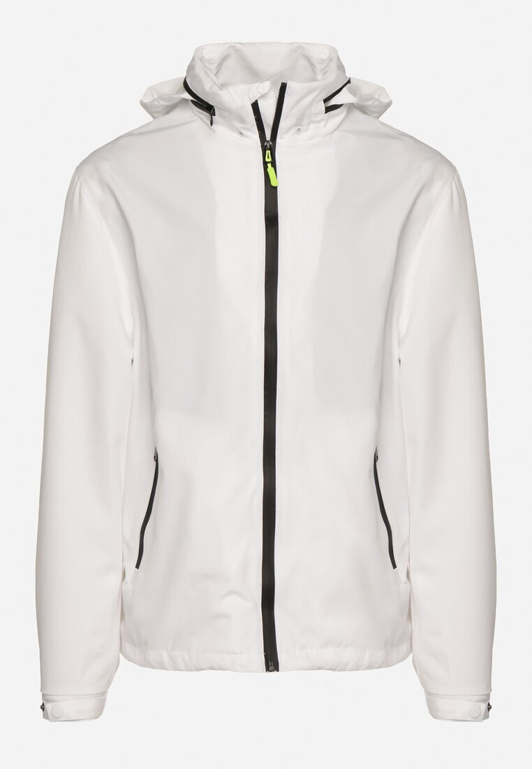  Geacă Albă Windbreaker cu Glugă Ascunsă în Guler Fioratte