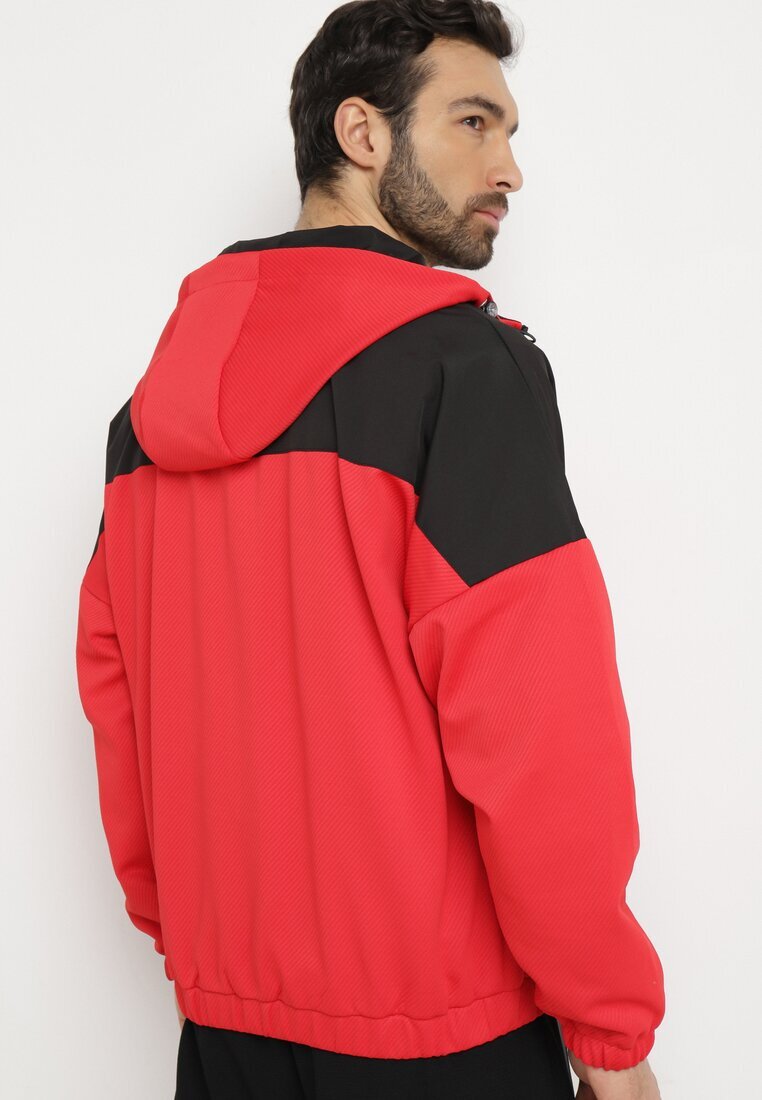  Geacă de Tranziție Negru-Roșu Windstopper cu Glugă și Imprimeu Decorativ Amastra