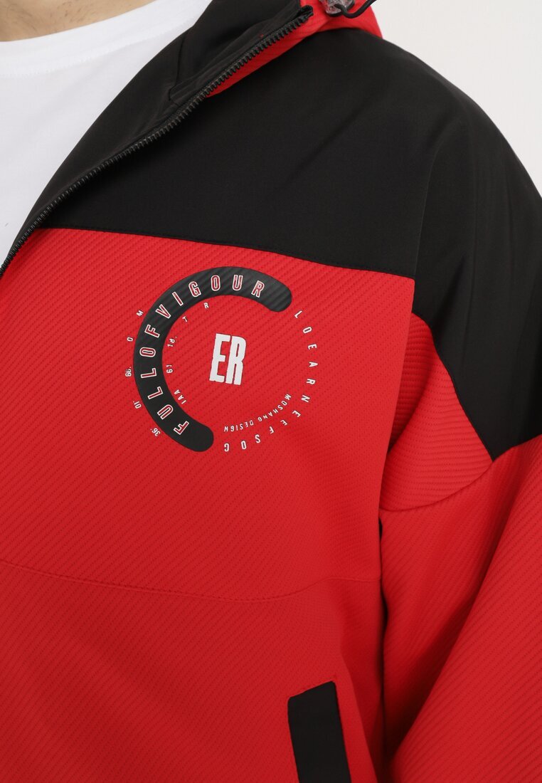  Geacă de Tranziție Negru-Roșu Windstopper cu Glugă și Imprimeu Decorativ Amastra