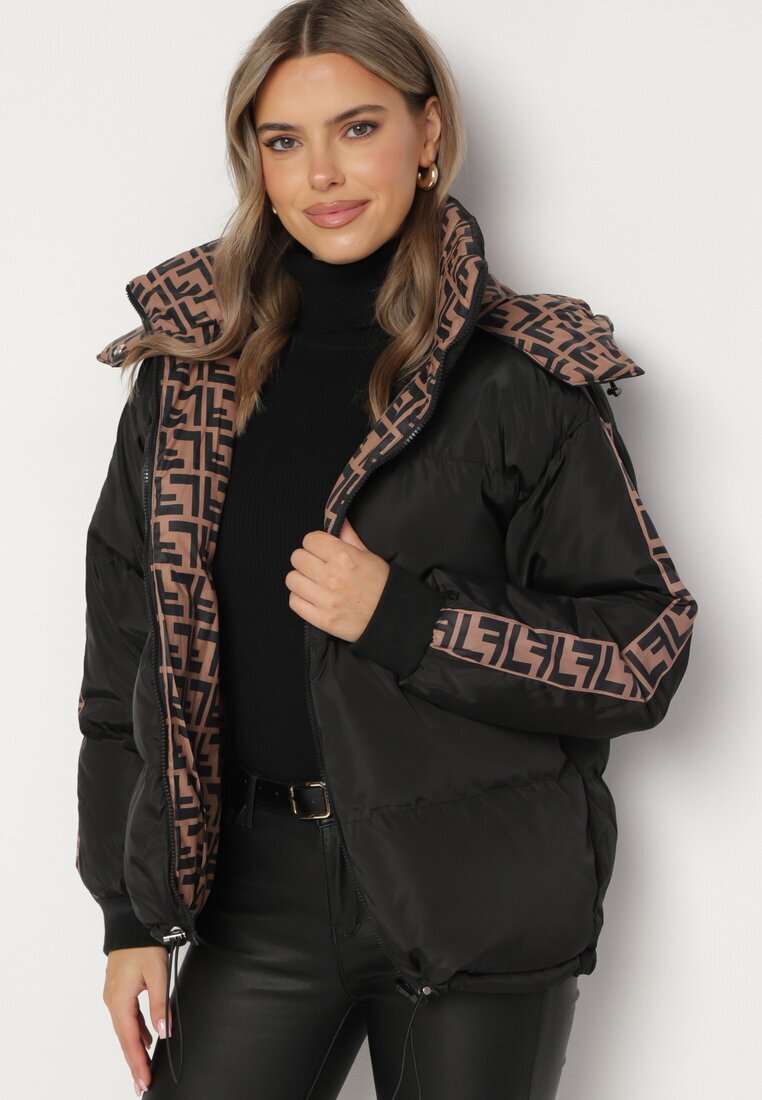  Geacă Neagră Reversibilă Puffer cu glugă detașabilă și buzunare Erisaria