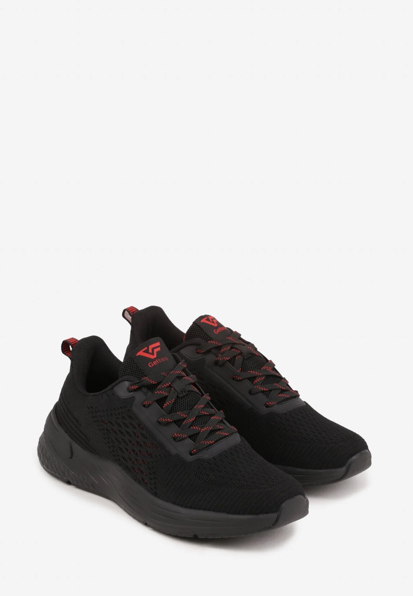 gelteo Încălțăminte Sport Negru-Roșu Sneakers cu Talpă Embosată cu Inscripția Hesehe