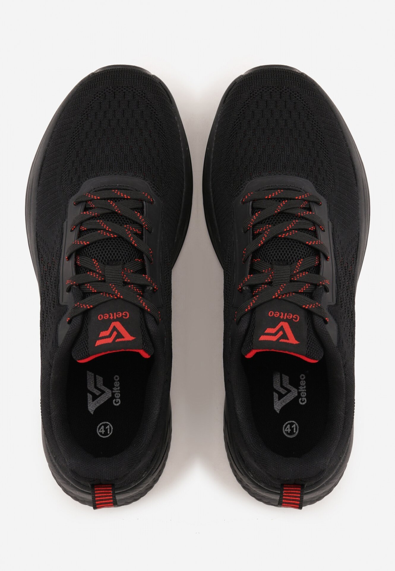 gelteo Încălțăminte Sport Negru-Roșu Sneakers cu Talpă Embosată cu Inscripția Hesehe