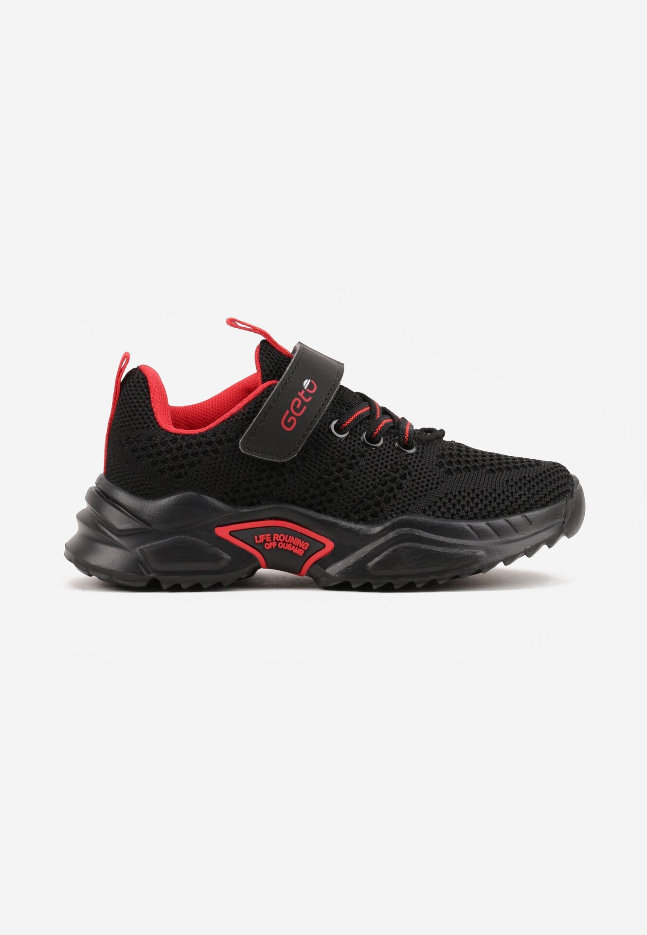 gelteo Pantofi sport Negru-Roșii Sneakers cu Branț din Piele și Model Geometric Dephiera