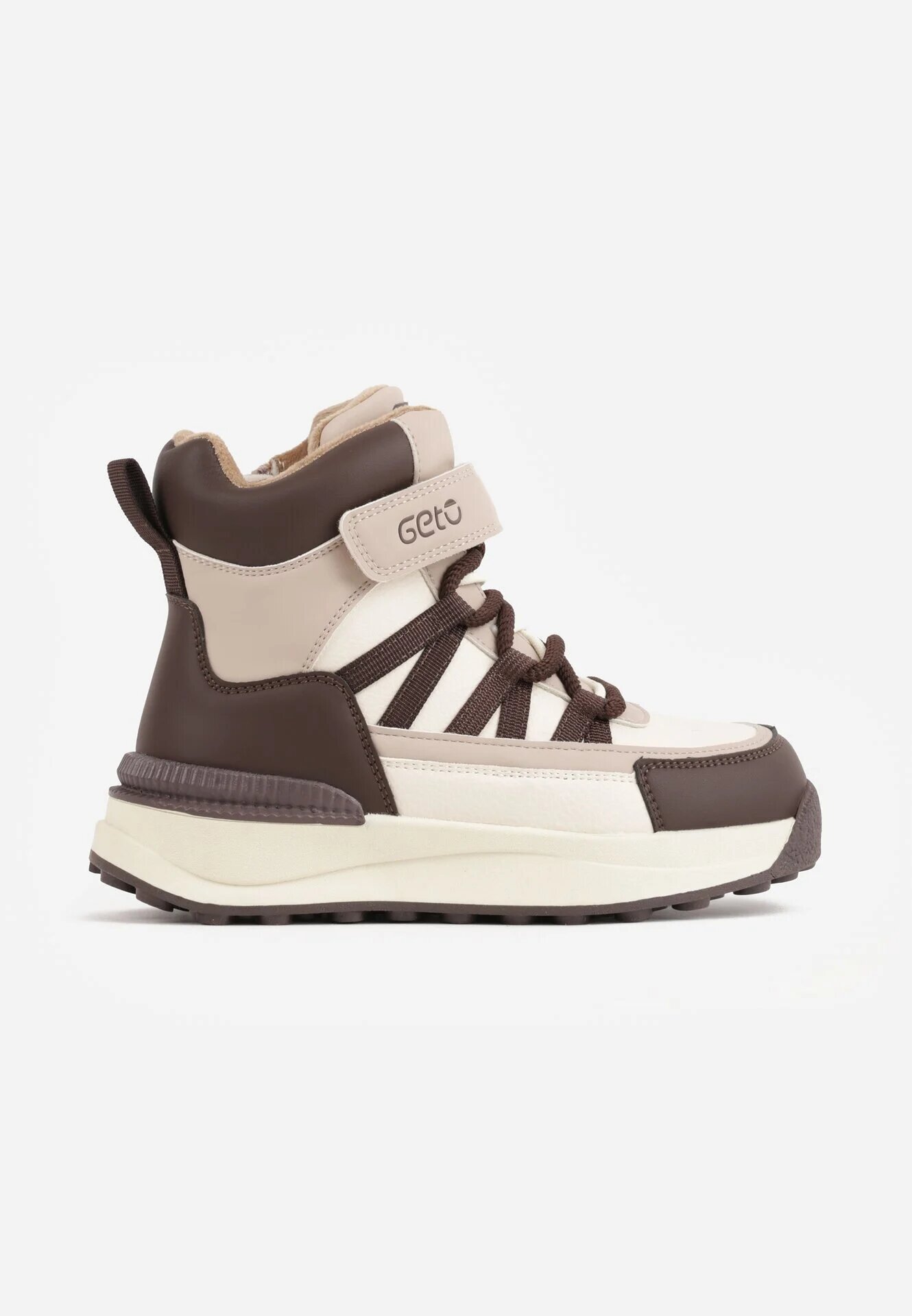 gelteo Sneakers din denim cu curele decorative și inscripția Liomira Alb cu maro
