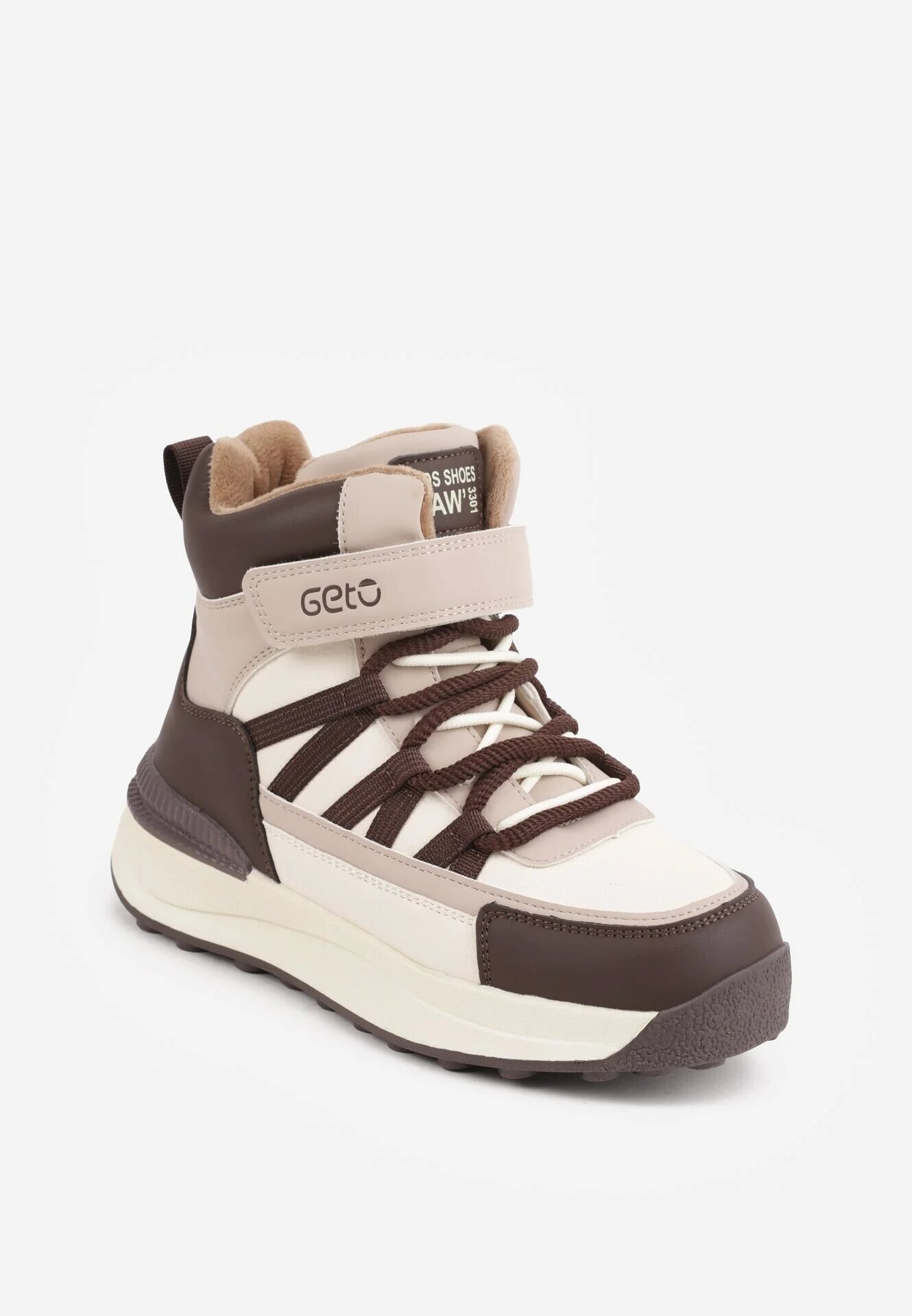 gelteo Sneakers din denim cu curele decorative și inscripția Liomira Alb cu maro
