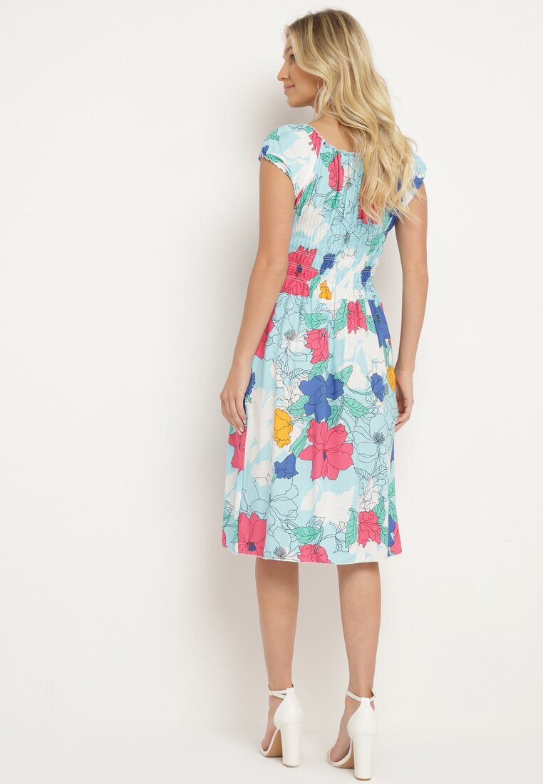 generation Rochie albastră deschisă din bumbac cu croi evazat cu elastic în talie cu imprimeu floral Rishta