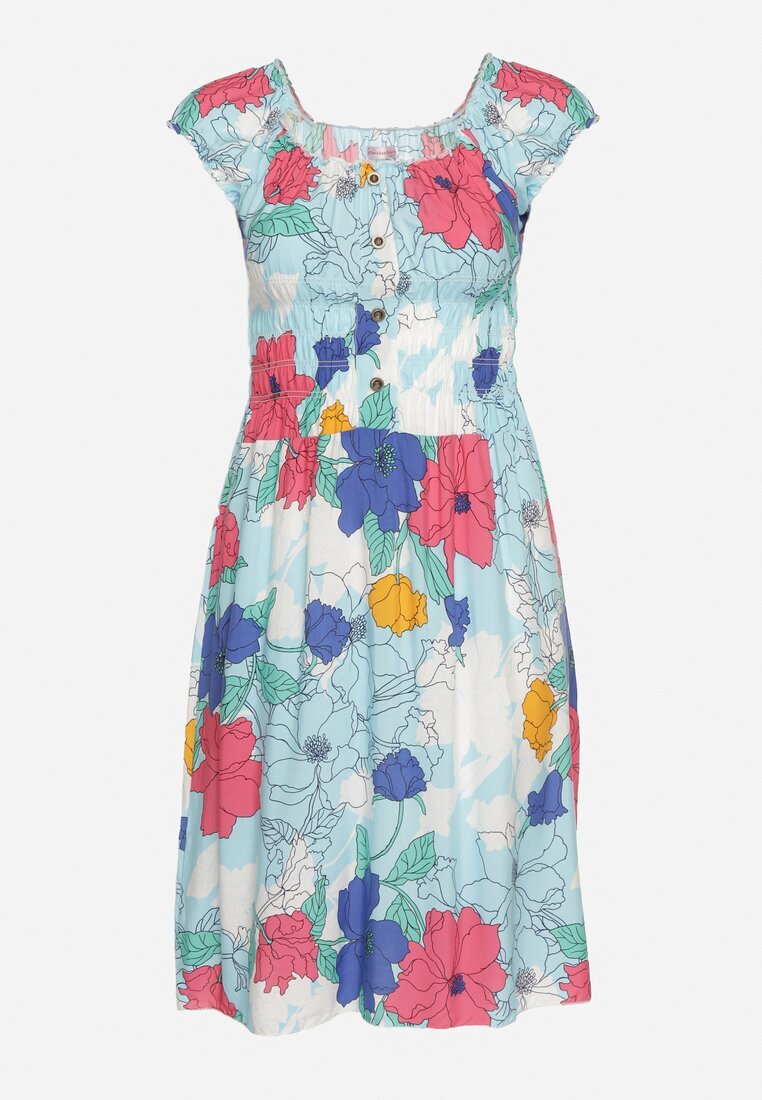 generation Rochie albastră deschisă din bumbac cu croi evazat cu elastic în talie cu imprimeu floral Rishta