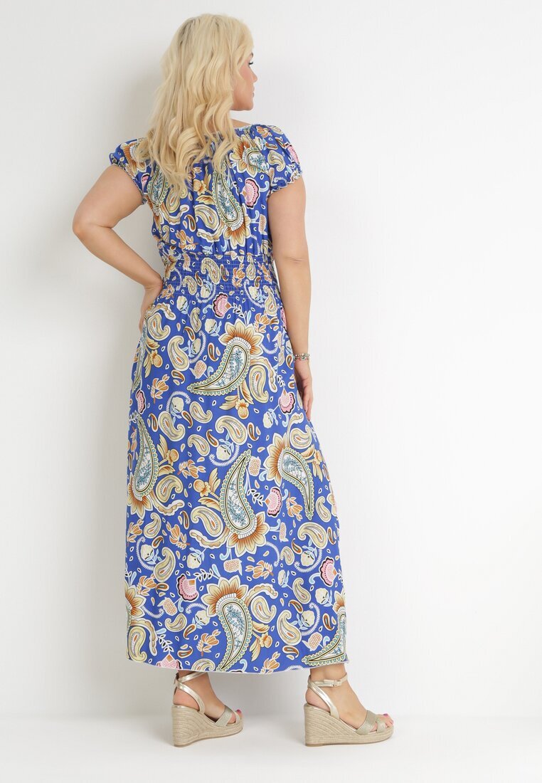 generation Rochie Albastră Evazată tip spaniolă Maxi cu elastic în talie din bumbac Briyenn