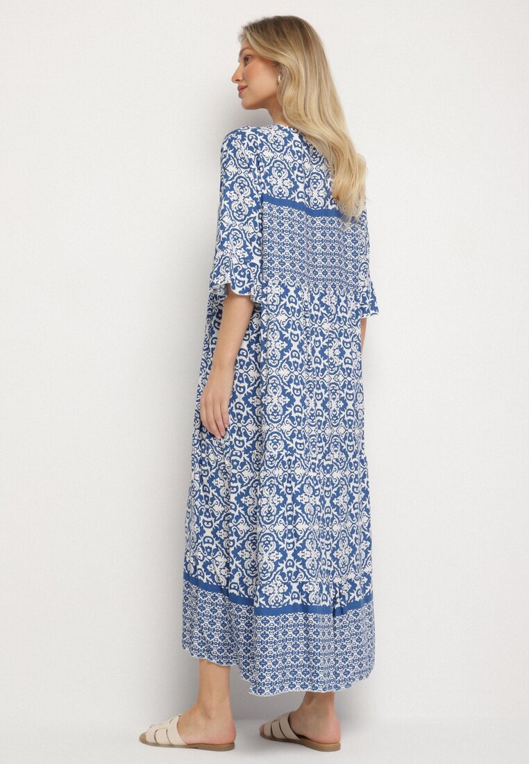 generation Rochie albastru deschis din bumbac stil boho cu legătură la decolteu Orradelle
