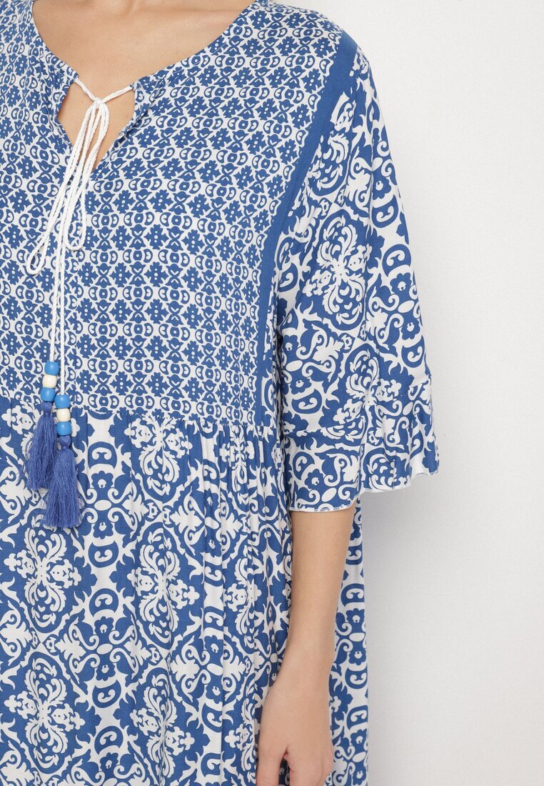 generation Rochie albastru deschis din bumbac stil boho cu legătură la decolteu Orradelle
