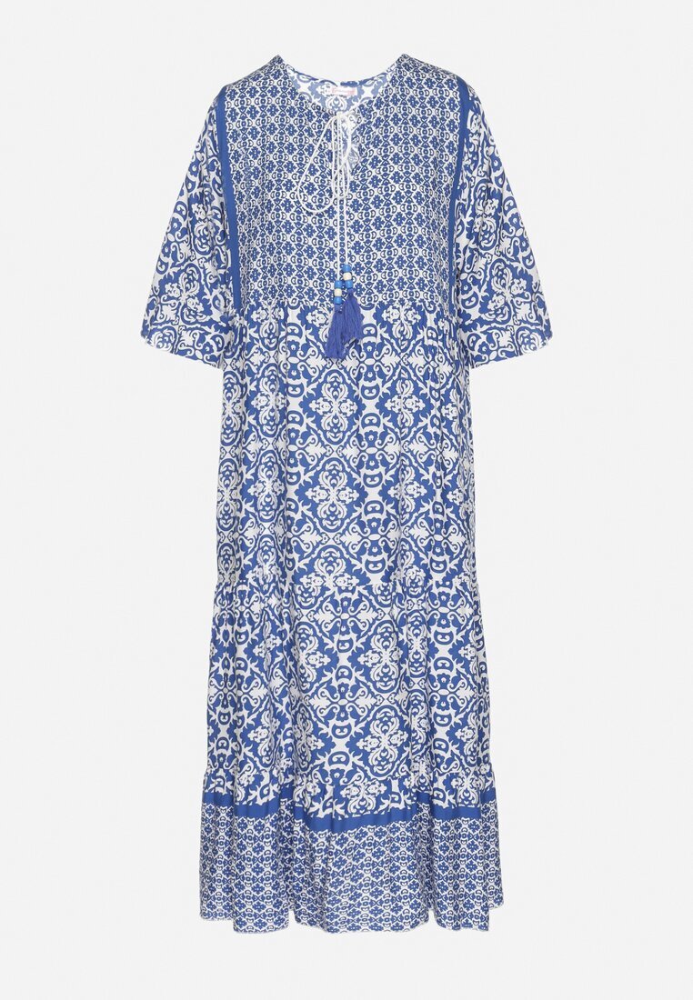 generation Rochie albastru deschis din bumbac stil boho cu legătură la decolteu Orradelle