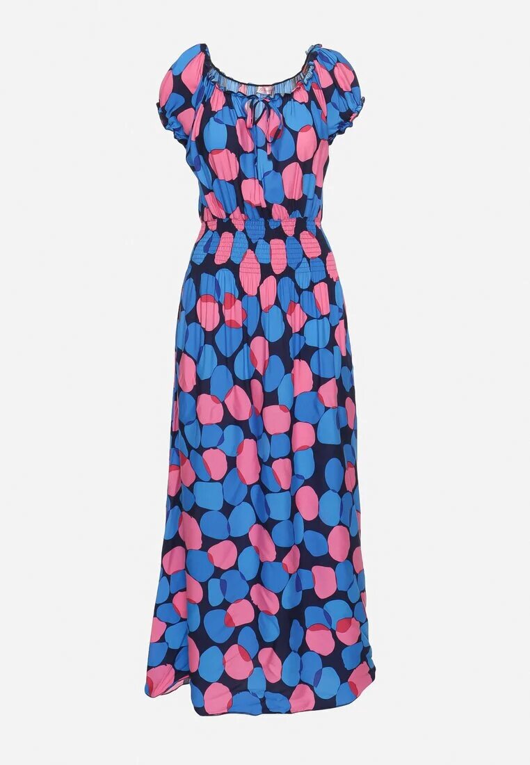 generation Rochie Albastru marin-Roz din bumbac cu elastic la decolteu și în talie Pietricea