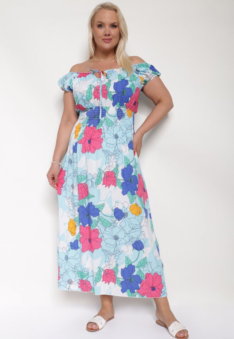 generation Rochie Albastru-Roz din Bumbac cu Croială Evazată cu Elastic în Talie Euretta