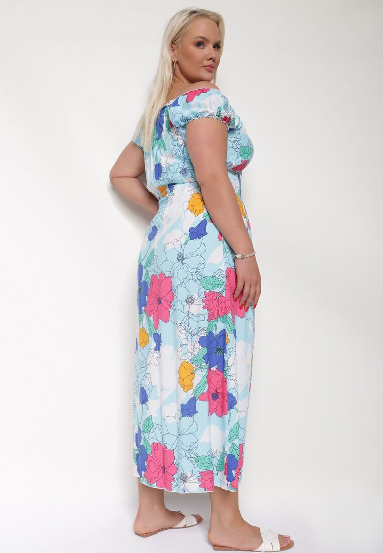 generation Rochie Albastru-Roz din Bumbac cu Croială Evazată cu Elastic în Talie Euretta
