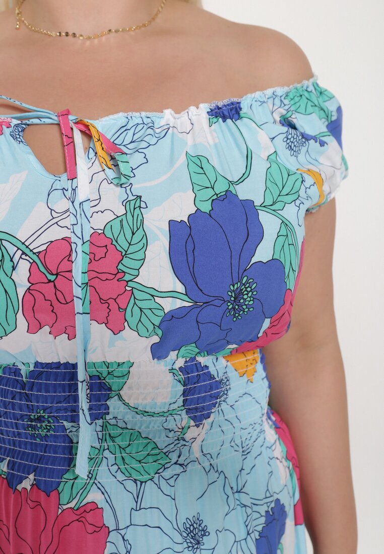 generation Rochie Albastru-Roz din Bumbac cu Croială Evazată cu Elastic în Talie Euretta