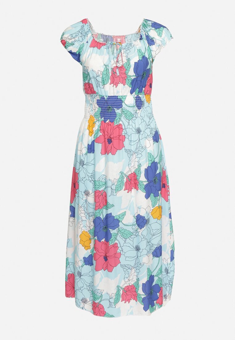 generation Rochie Albastru-Roz din Bumbac cu Croială Evazată cu Elastic în Talie Euretta