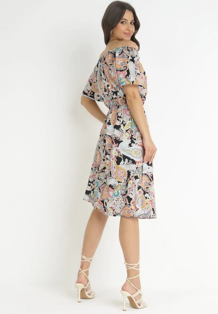 generation Rochie Bej-Neagră Din bumbac Stil spaniol Cu model Paisley Rosalita