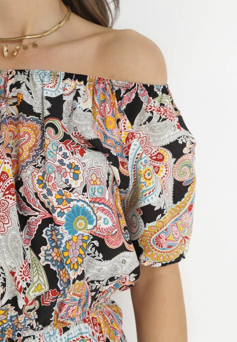 generation Rochie Bej-Neagră Din bumbac Stil spaniol Cu model Paisley Rosalita