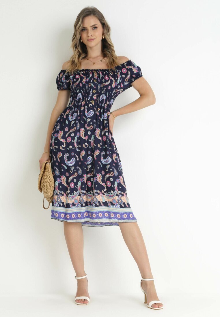 generation Rochie Bleu-marin Cloche Din bumbac Spaniolă cu model Paisley Dottia