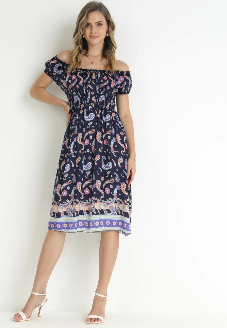 generation Rochie Bleu-marin Cloche Din bumbac Spaniolă cu model Paisley Dottia