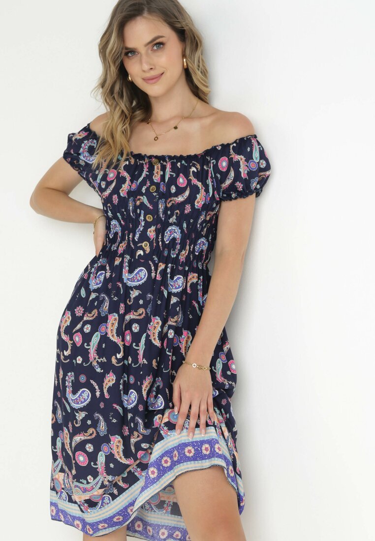 generation Rochie Bleu-marin Cloche Din bumbac Spaniolă cu model Paisley Dottia