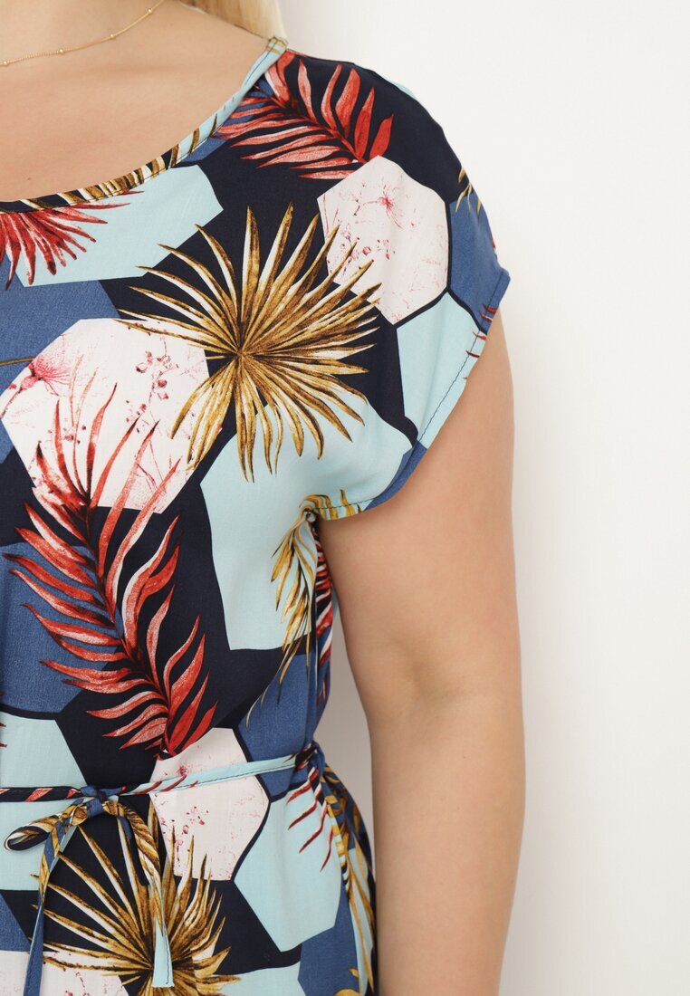 generation Rochie bleumarin Legată în talie cu Model Abstract Crapatura la spate Risallete