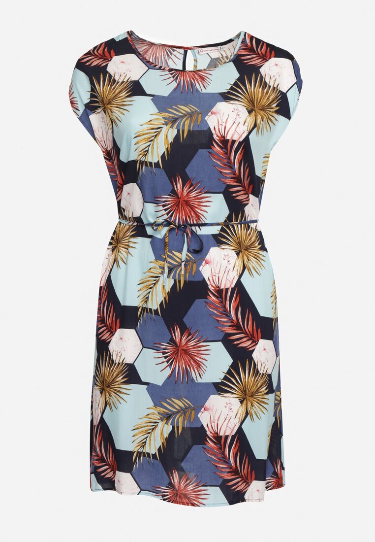 generation Rochie bleumarin Legată în talie cu Model Abstract Crapatura la spate Risallete