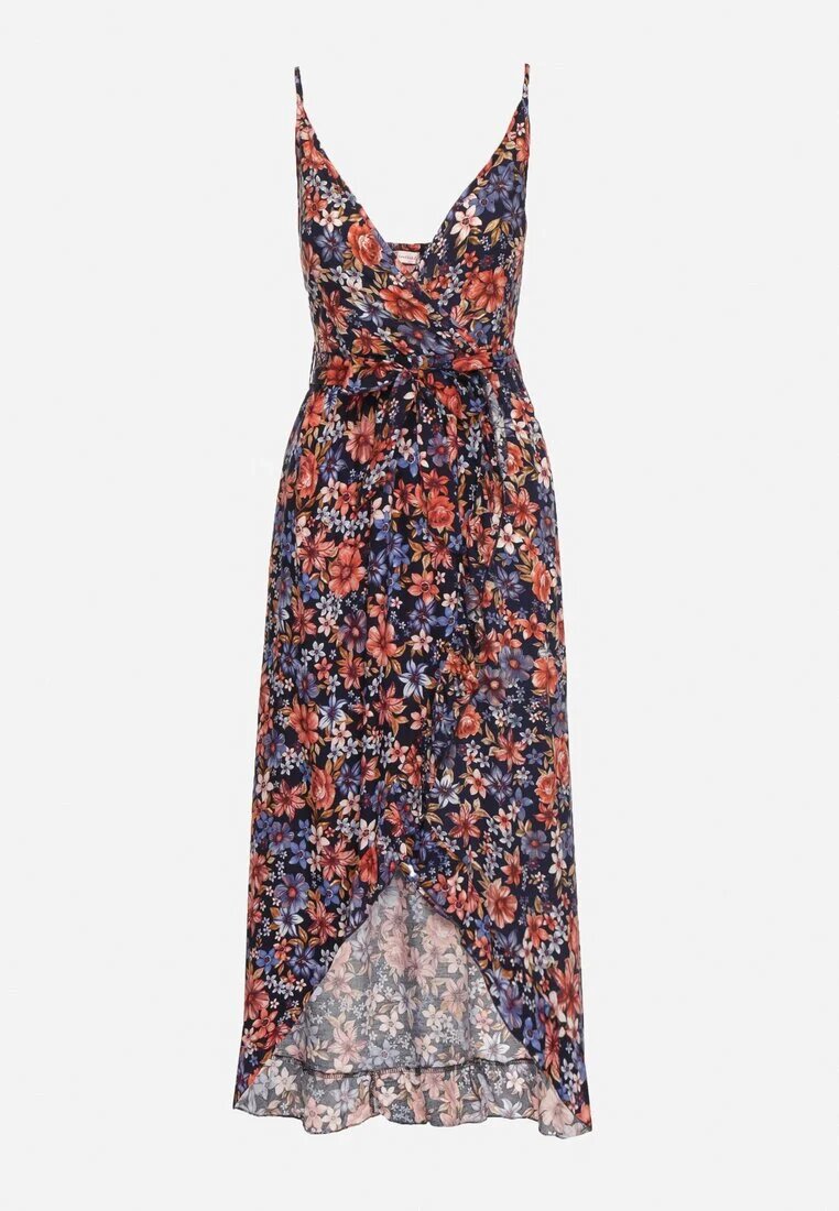 generation Rochie bleumarin-roșie din bumbac petrecută cu bretele subțiri cu imprimeu floral Rissamira
