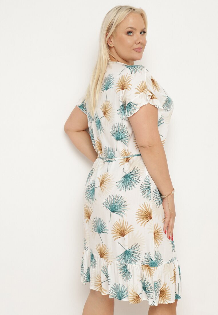 generation Rochie din bumbac alb-albastru cu motiv floral și cordon în talie Rissani