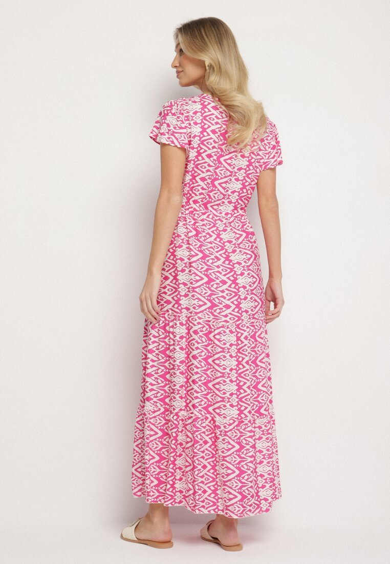 generation Rochie din Bumbac Roz Decorată Cu Model Aztec Cu Șnur în Talie