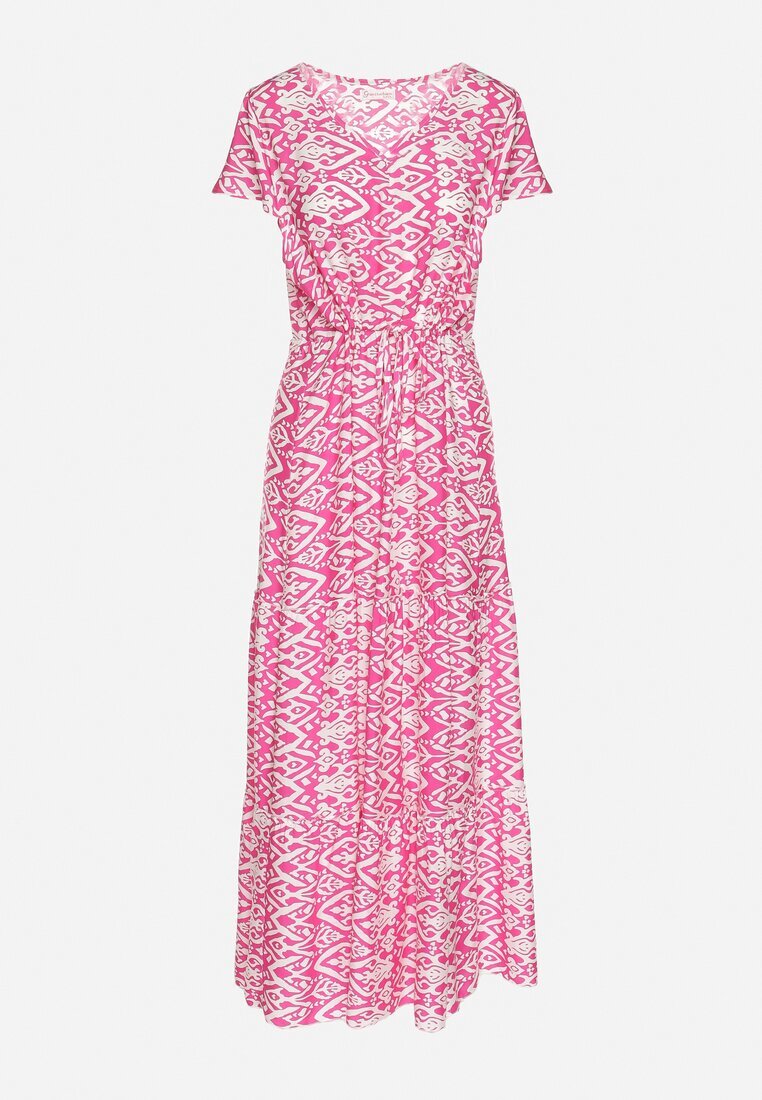 generation Rochie din Bumbac Roz Decorată Cu Model Aztec Cu Șnur în Talie