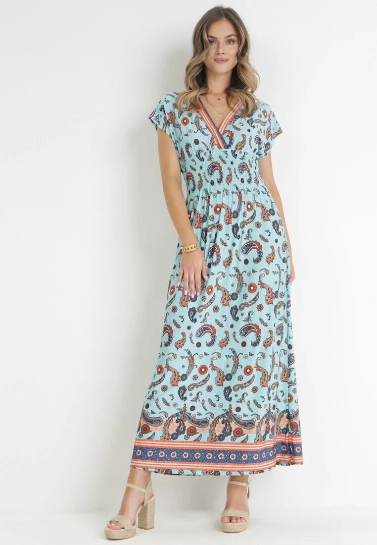 generation Rochie învăluită maxi albastră deschisă cu elastic în talie cu imprimeu Paisley Anitte