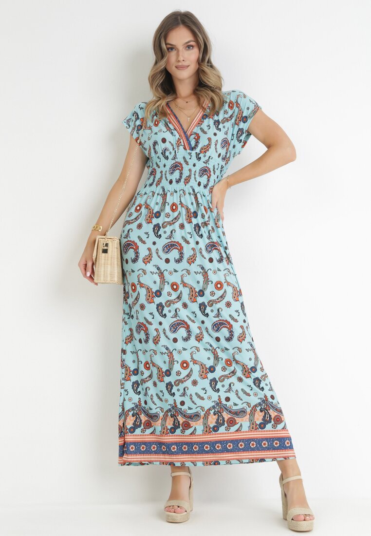 generation Rochie învăluită maxi albastră deschisă cu elastic în talie cu imprimeu Paisley Anitte