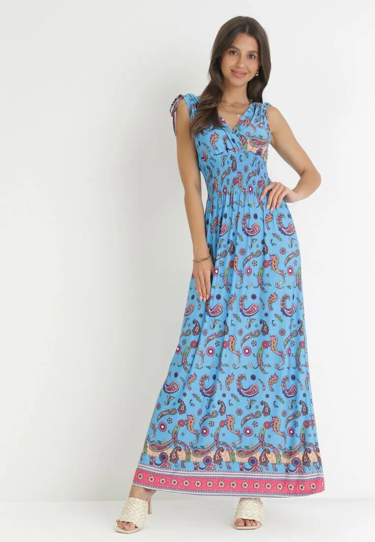 generation Rochie Maxi Albastru închis cu elastic în talie și decolteu adânc cu model Paisley Emmatta