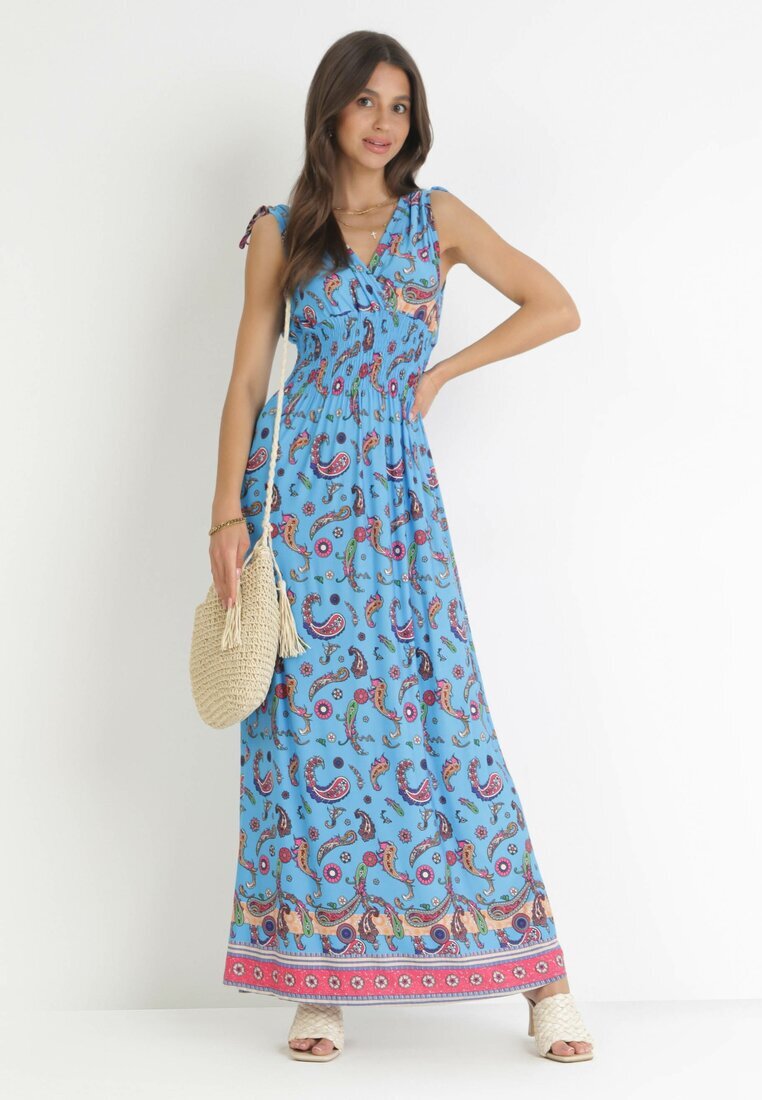 generation Rochie Maxi Albastru închis cu elastic în talie și decolteu adânc cu model Paisley Emmatta