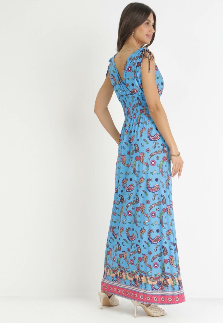 generation Rochie Maxi Albastru închis cu elastic în talie și decolteu adânc cu model Paisley Emmatta