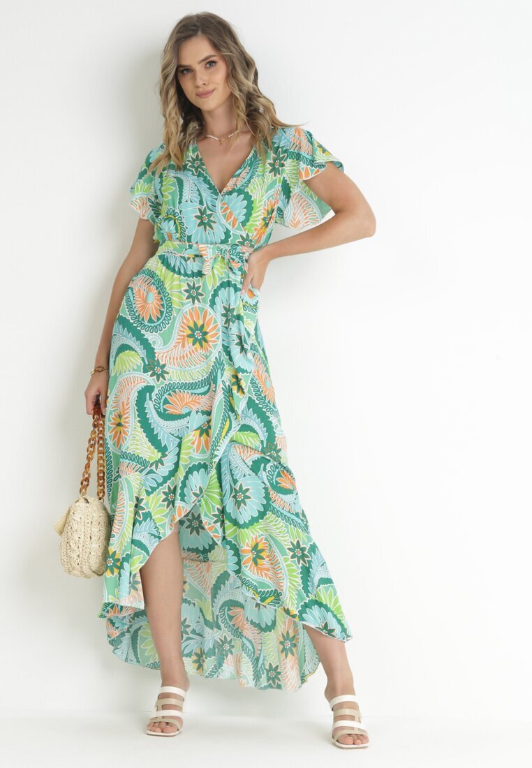 generation Rochie Maxi Verde din Bumbac cu Decolteu Petrecut și Curea din Material Nadalynn