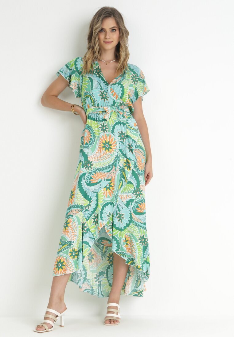 generation Rochie Maxi Verde din Bumbac cu Decolteu Petrecut și Curea din Material Nadalynn