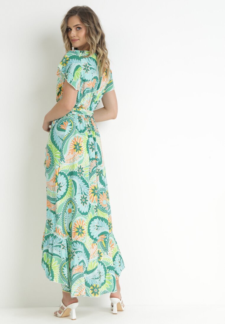 generation Rochie Maxi Verde din Bumbac cu Decolteu Petrecut și Curea din Material Nadalynn