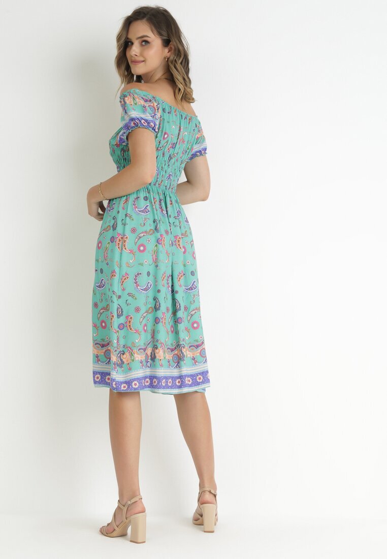 generation Rochie mentă evazată din bumbac cu umerii goi cu imprimeu Paisley Dottia