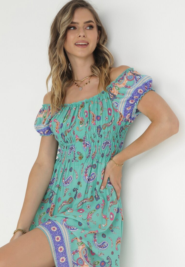 generation Rochie mentă evazată din bumbac cu umerii goi cu imprimeu Paisley Dottia
